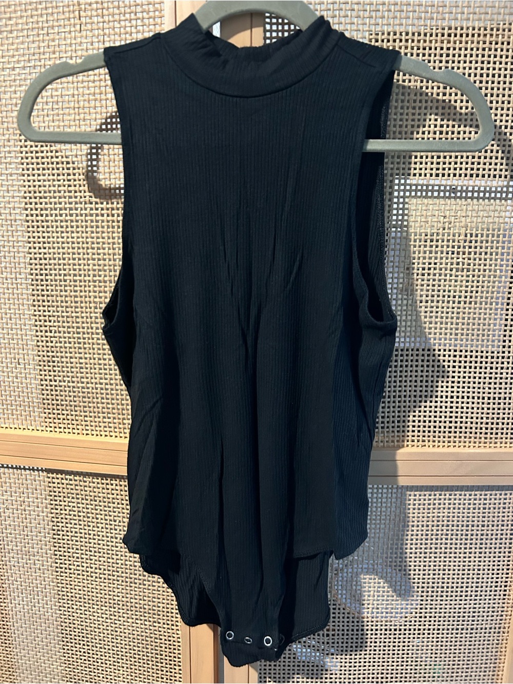 American Eagle Black Ribbed Mock Neck Bodysuit Size L